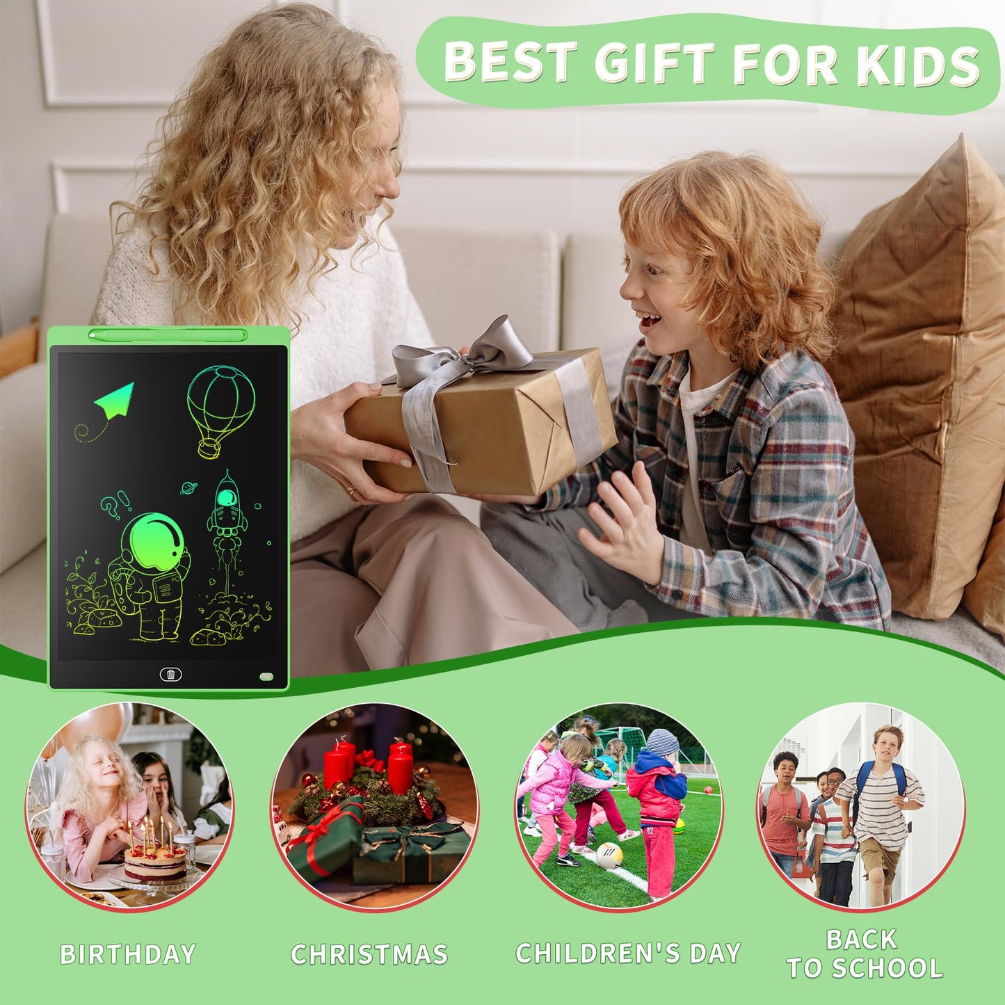 Genialba 2-Pack 10-Inch LCD Writing Tablet – Colorful Doodle Board for Kids (Blue & Green)