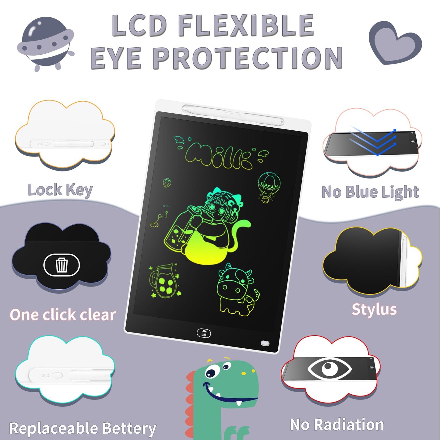 Genialba 2-Pack 8.5-Inch LCD Writing Tablet for Kids – Colorful Doodle Board