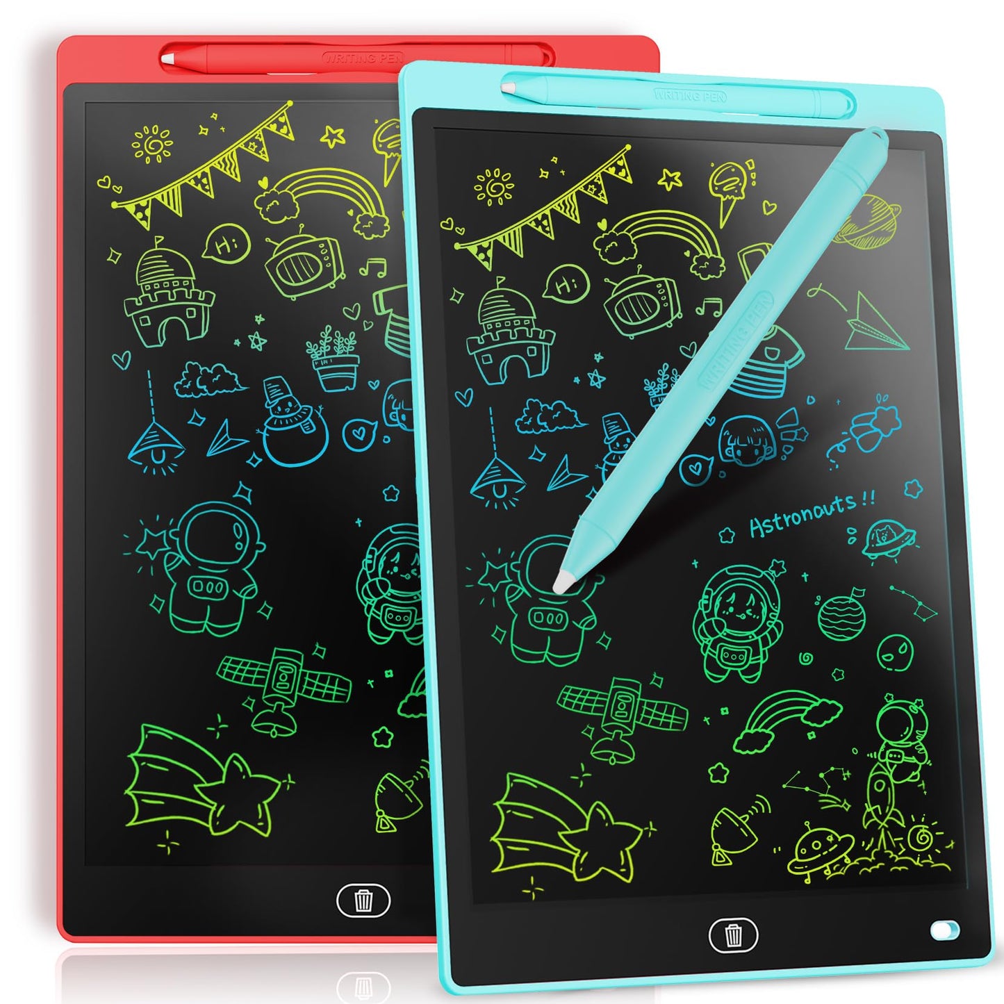 Genialba 2-Pack 10-Inch LCD Color Tablet – Erasable Kids Drawing Board (Blue/Red)