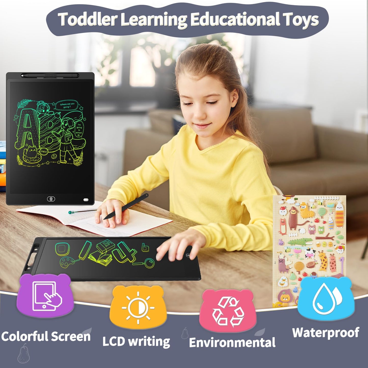 Genialba 2-Pack 8.5-Inch LCD Writing Tablet for Kids – Colorful Doodle Board