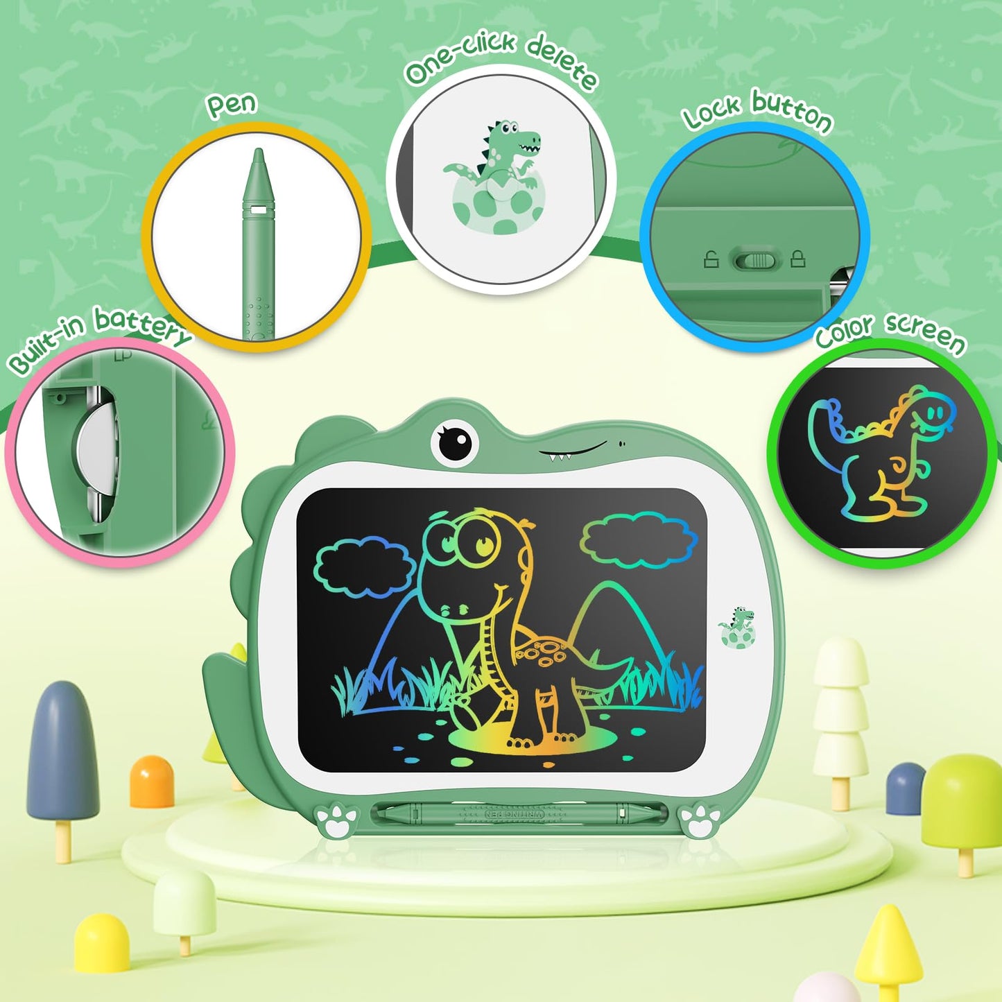 Genialba 8.5 Inch Dinosaur LCD Writing Tablet – Eco-Friendly Kids Toy (Green)