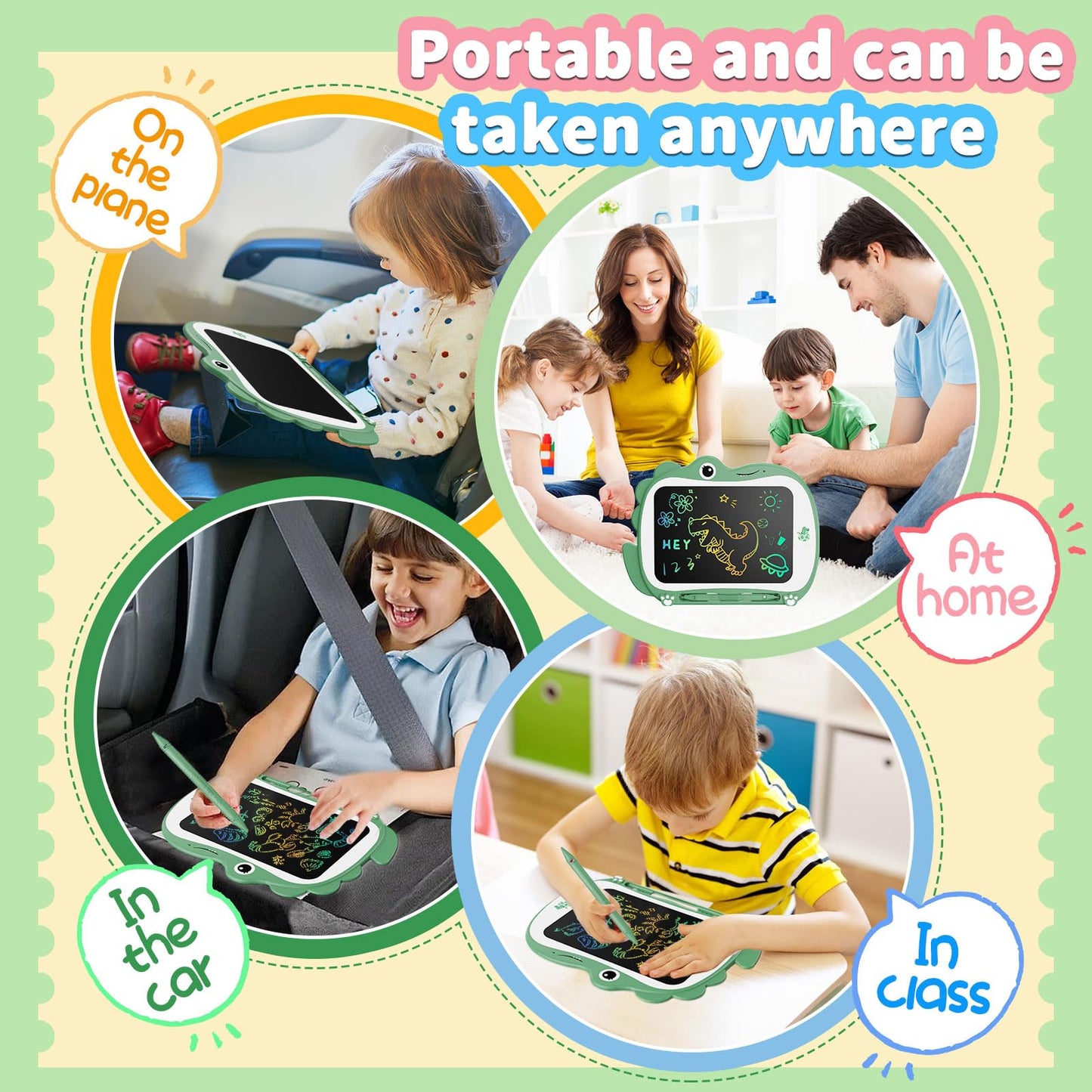 Genialba 8.5 Inch Dinosaur LCD Writing Tablet – Eco-Friendly Kids Toy (Green)