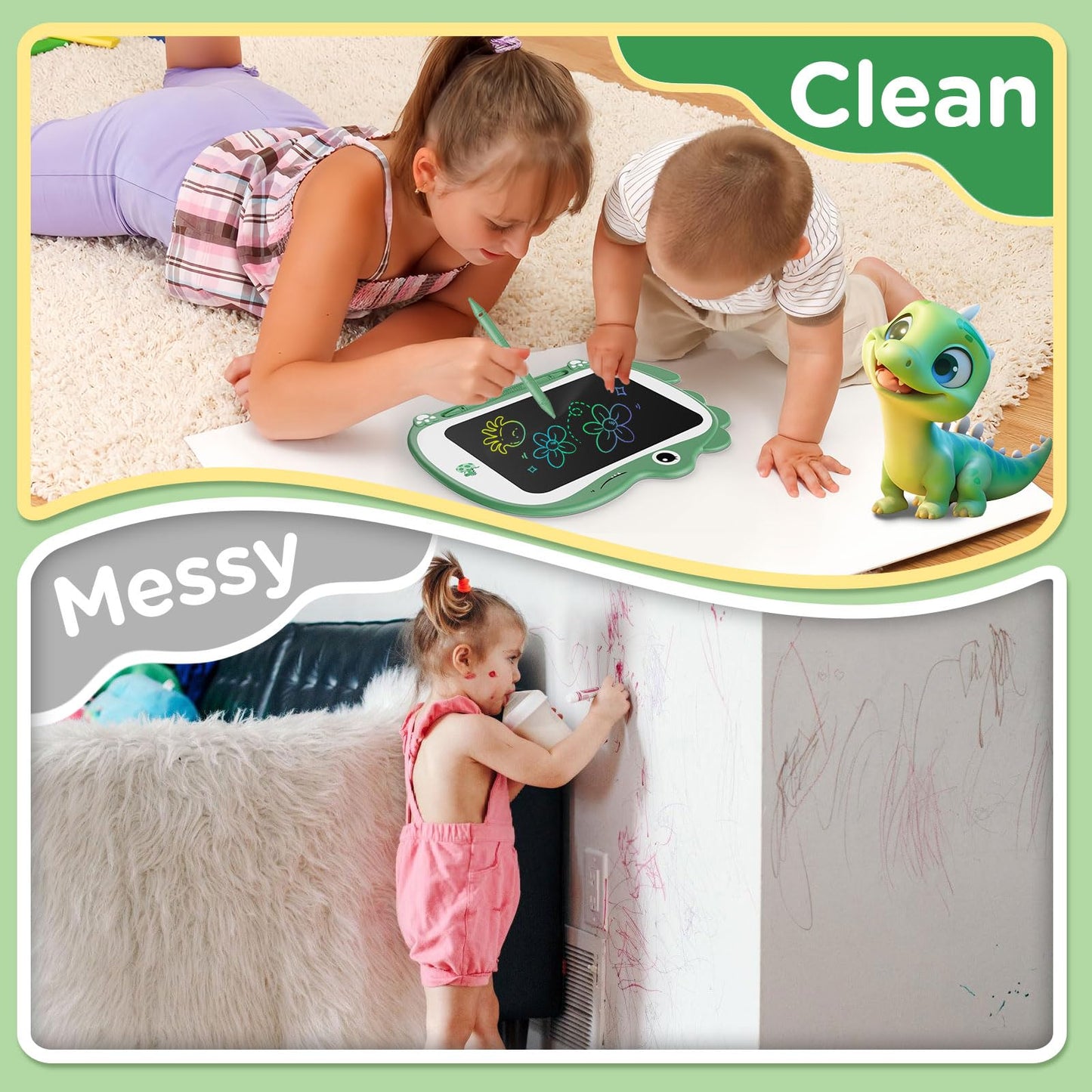 Genialba 8.5 Inch Dinosaur LCD Writing Tablet – Eco-Friendly Kids Toy (Green)