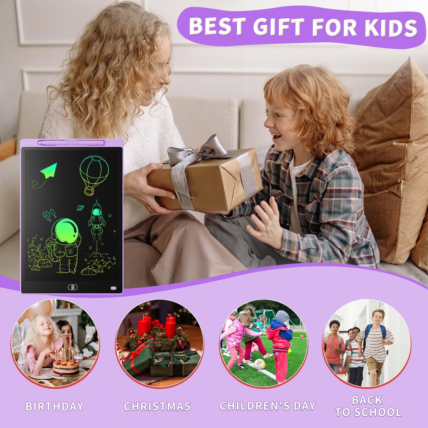 Genialba 2 Pack 8.5-Inch LCD Writing Tablet - Colorful Doodle Board for Kids 3-8 (Pink & Purple)