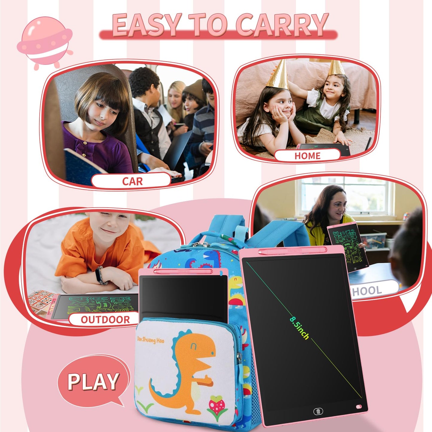 Genialba 2 Pack 8.5-Inch LCD Writing Tablet - Colorful Doodle Board for Kids 3-8 (Pink & Purple)