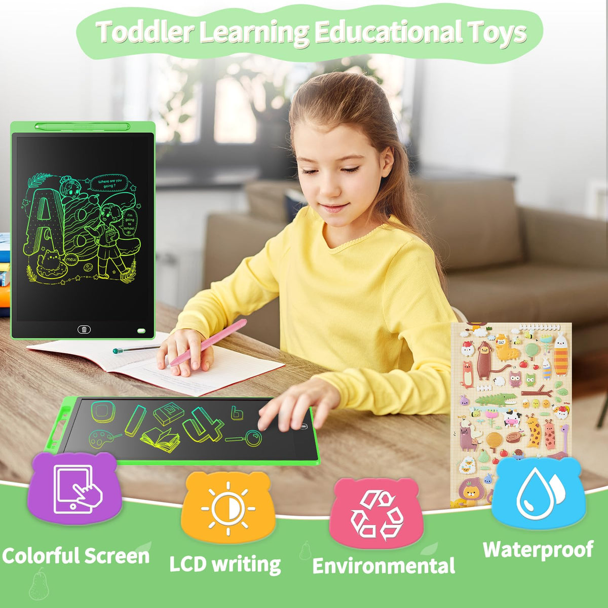 Genialba 2-Pack 10-Inch LCD Writing Tablet – Colorful Doodle Board for Kids (Blue & Green)