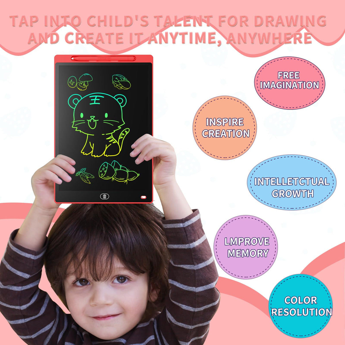 Genialba 2-Pack 12-Inch LCD Colorful Writing Tablet for Kids | Erasable Drawing Board (Blue & Red)