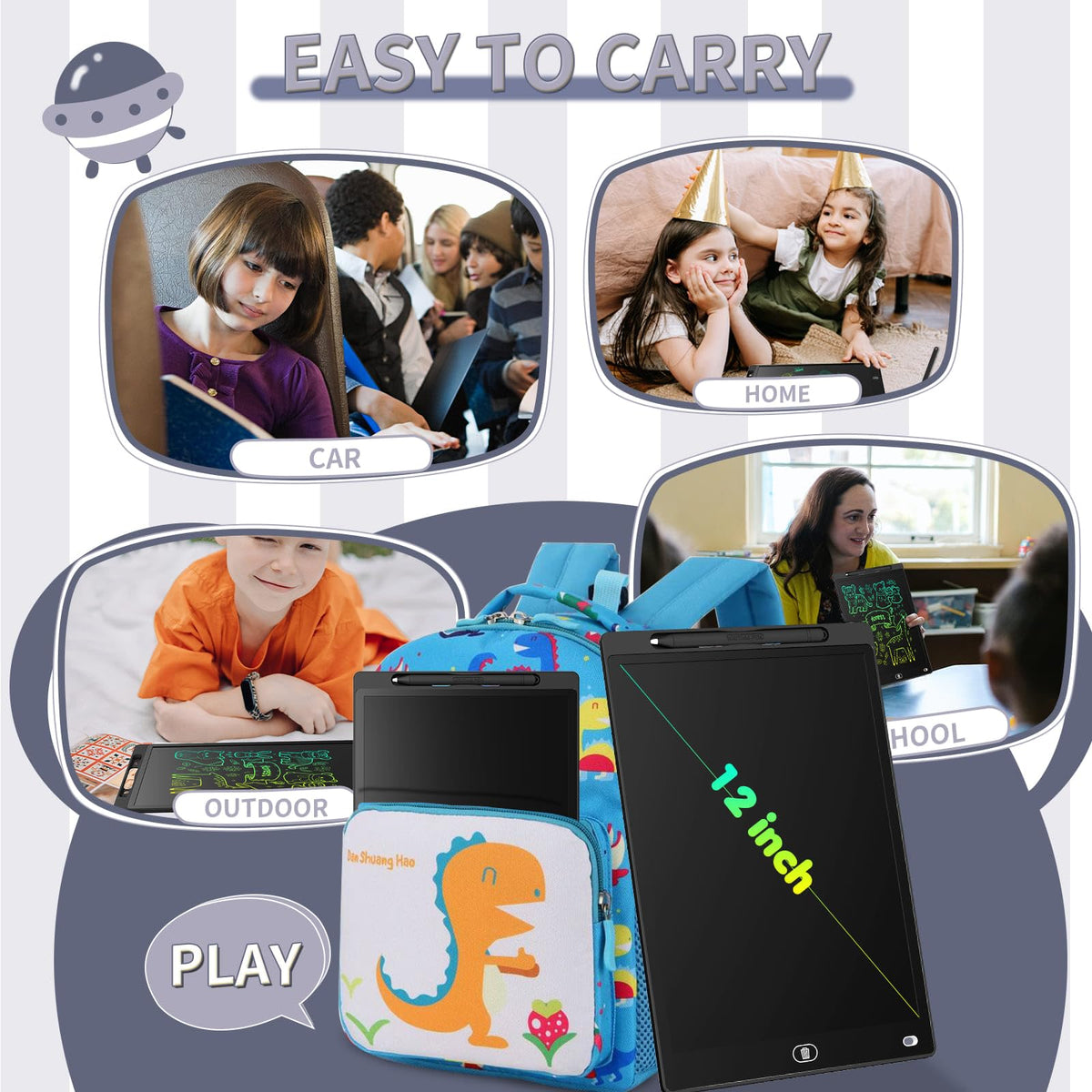 Genialba LCD Writing Tablet 12-Inch – 2-Pack Colorful Doodle Board for Kids Aged 3-8