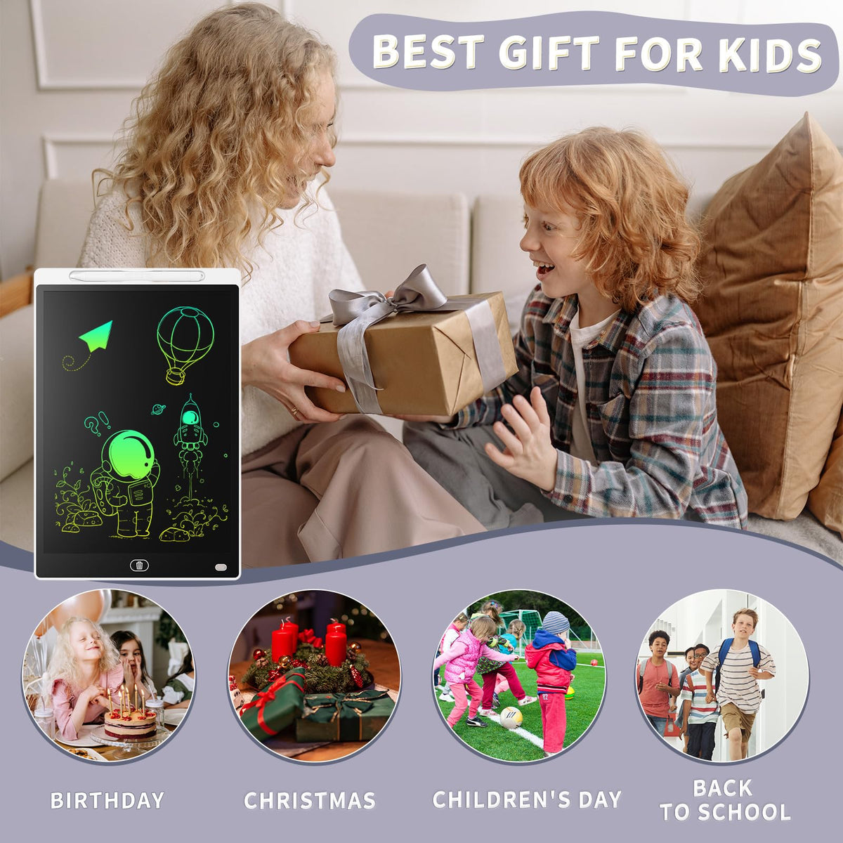 Genialba LCD Writing Tablet 12-Inch – 2-Pack Colorful Doodle Board for Kids Aged 3-8