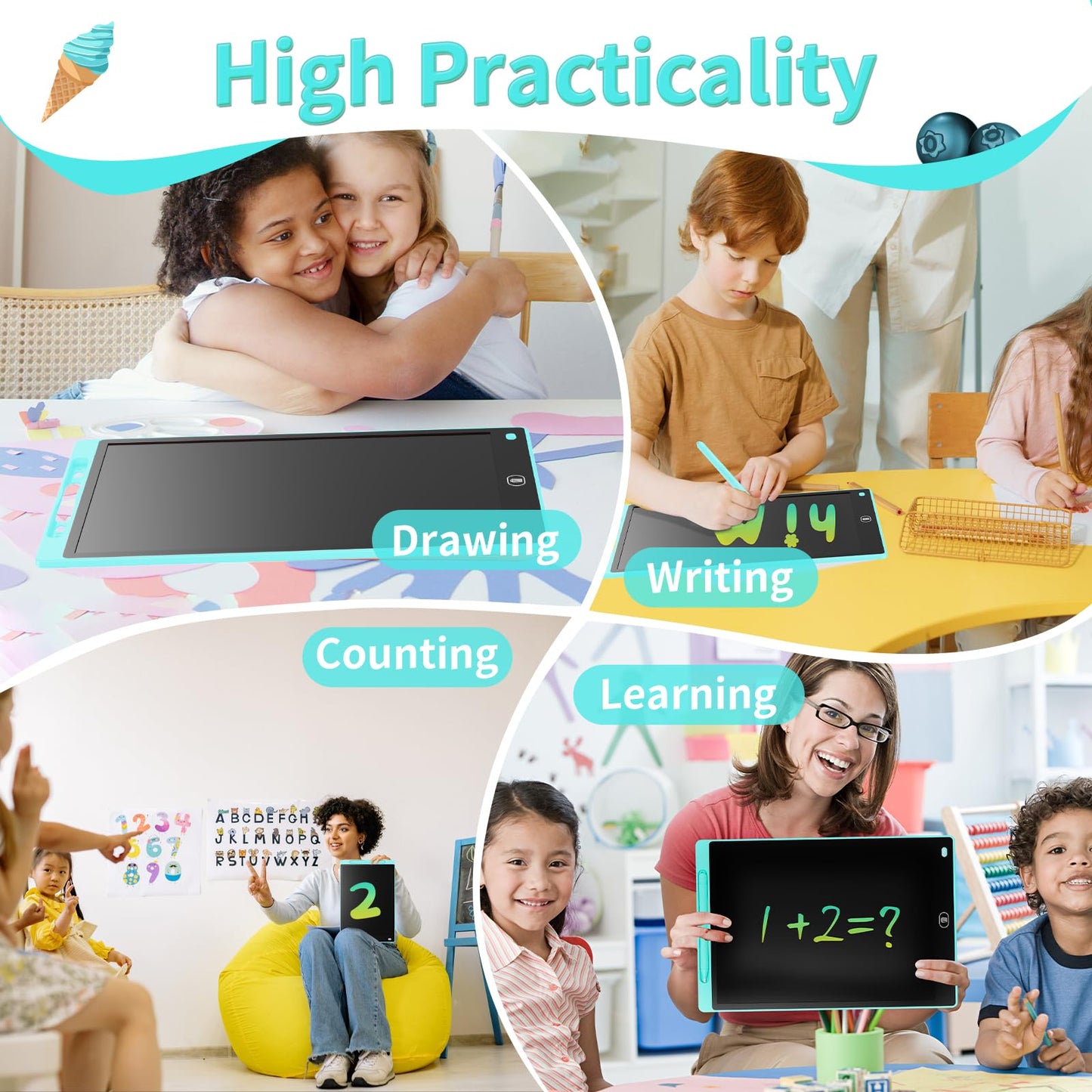 Genialba LCD Writing Board 16 Inches – Colorful Portable Erasable Tablet for Kids