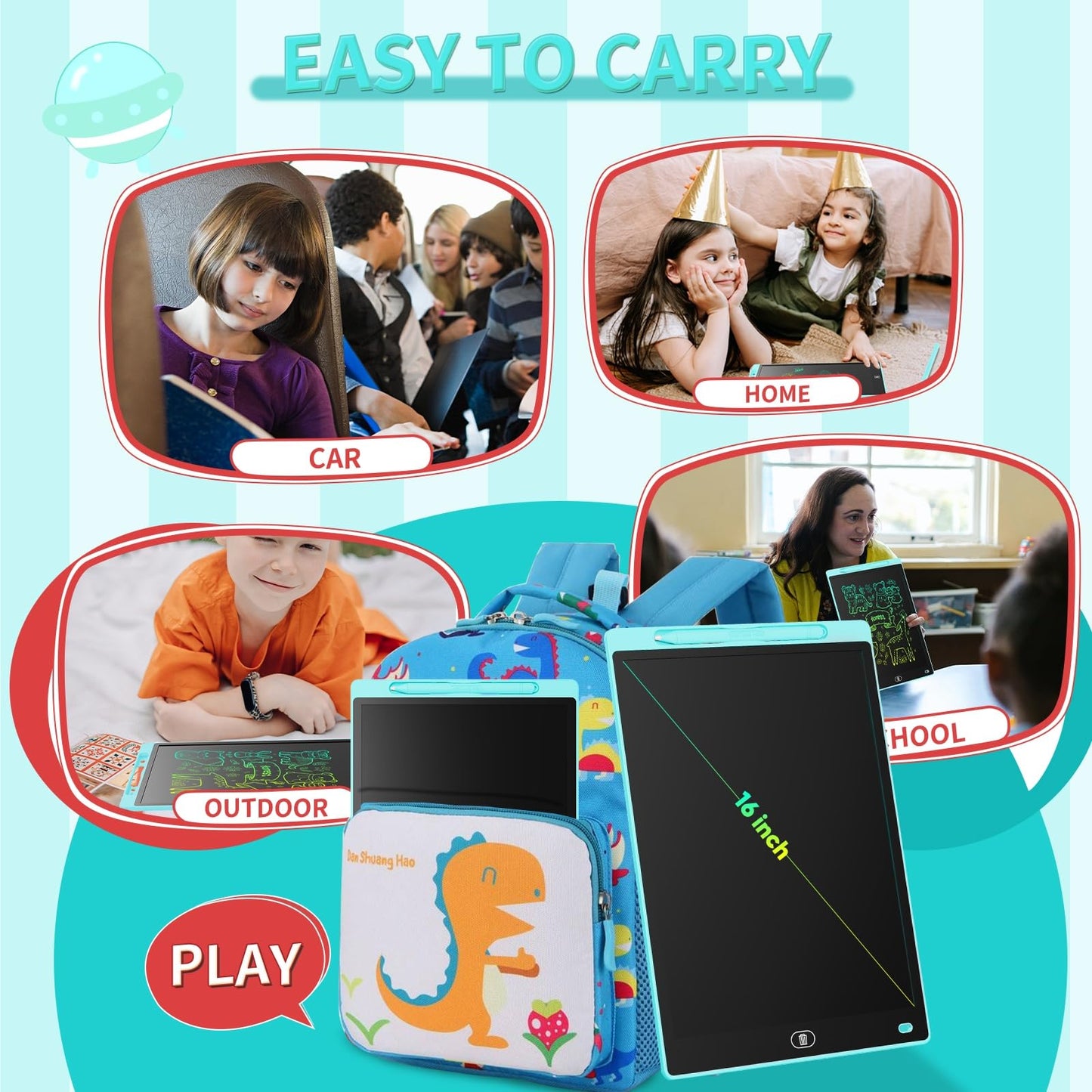 Genialba LCD Writing Board 16 Inches – Colorful Portable Erasable Tablet for Kids