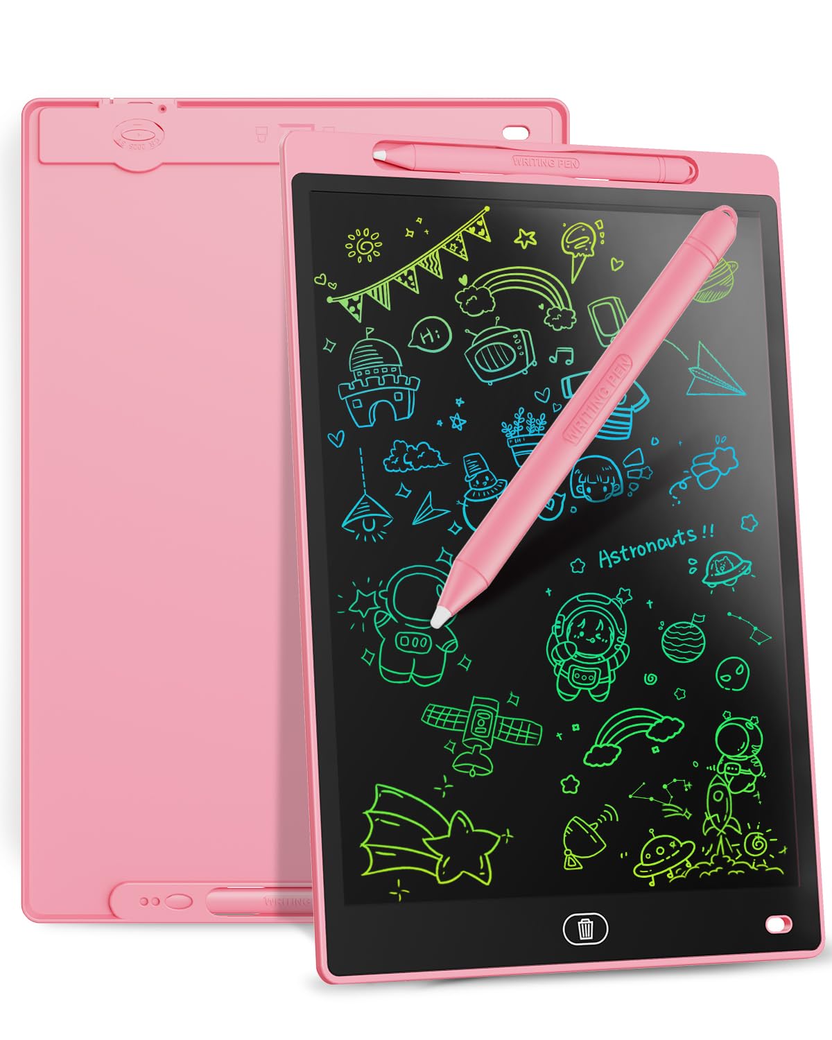 Genialba LCD Writing Board 16 Inches – Colorful Erasable Tablet for Kids (Pink)