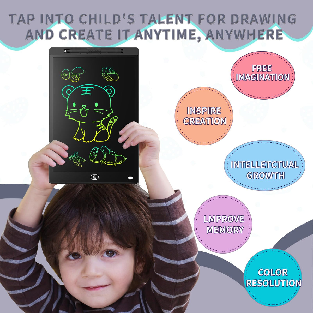 Genialba LCD Writing Tablet 12-Inch – 2-Pack Colorful Doodle Board for Kids Aged 3-8