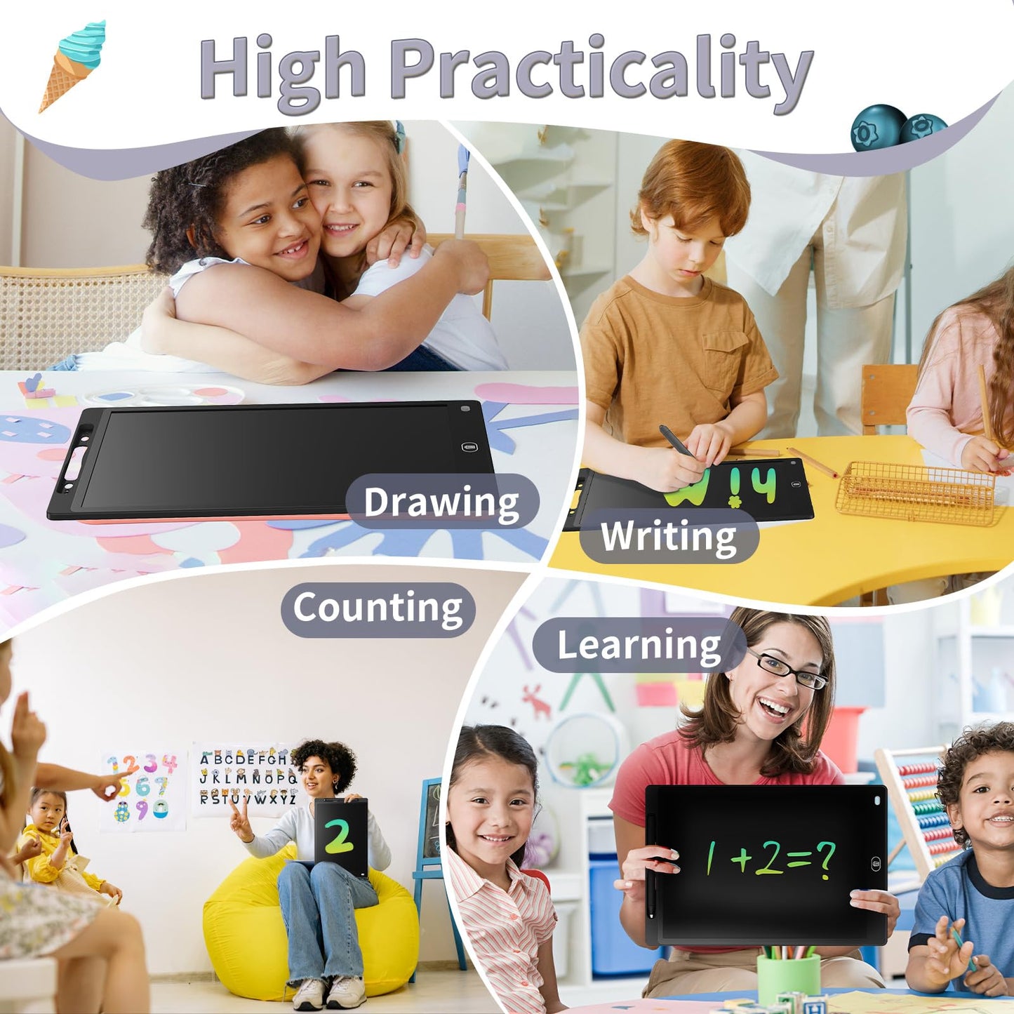 Genialba 2-Pack 8.5-Inch LCD Writing Tablet for Kids – Colorful Doodle Board