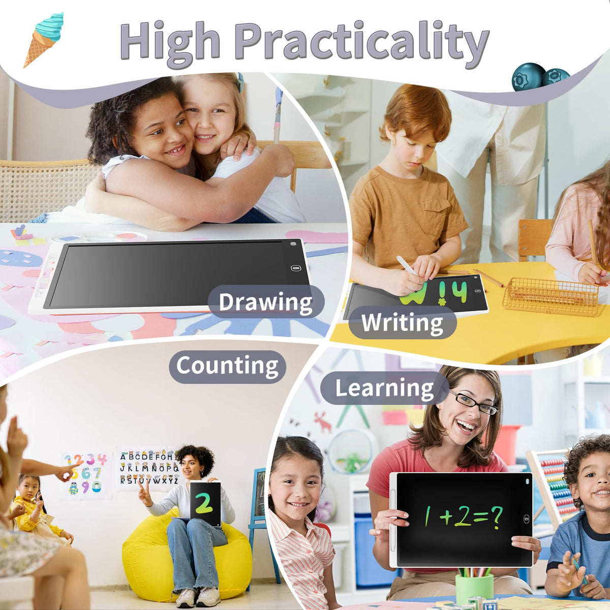 Genialba LCD Writing Tablet 12-Inch – 2-Pack Colorful Doodle Board for Kids Aged 3-8