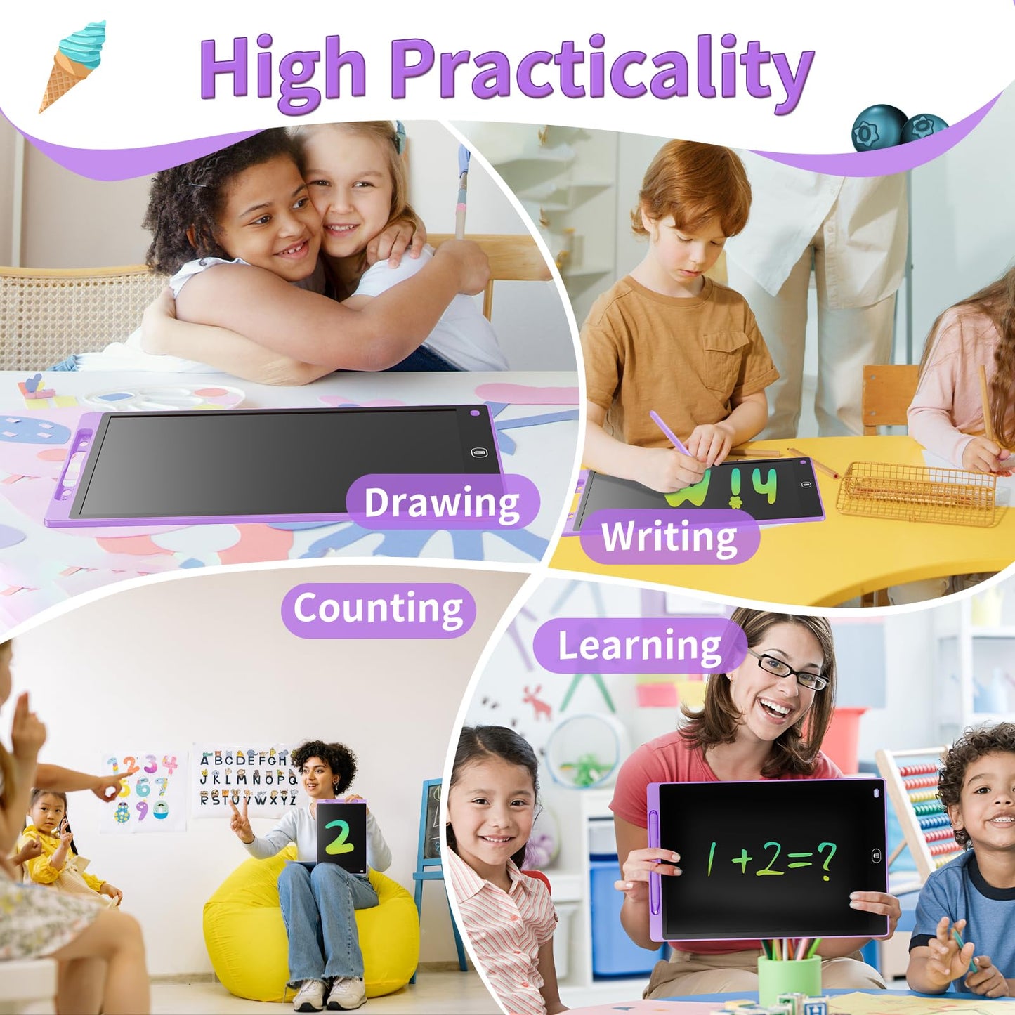 Genialba 2-Piece 10-Inch Colourful LCD Writing Board - Purple & Pink