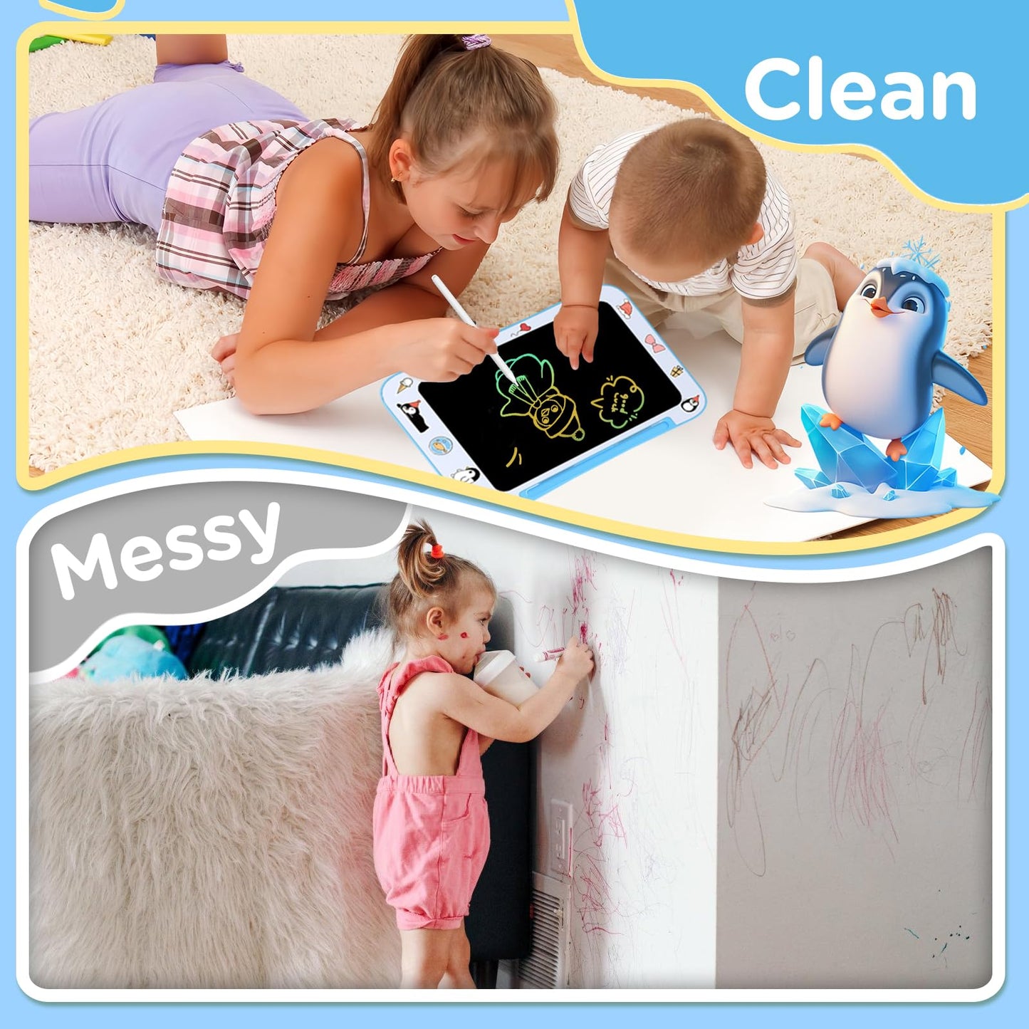 Genialba Penguin LCD Writing Tablet for Kids | Colorful Drawing Board (3-7)