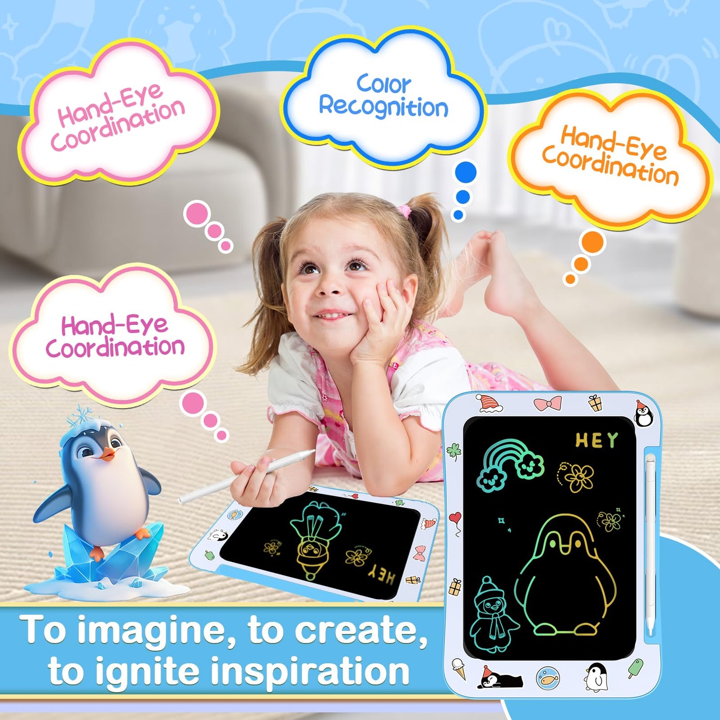 Genialba Penguin LCD Writing Tablet for Kids | Colorful Drawing Board (3-7)