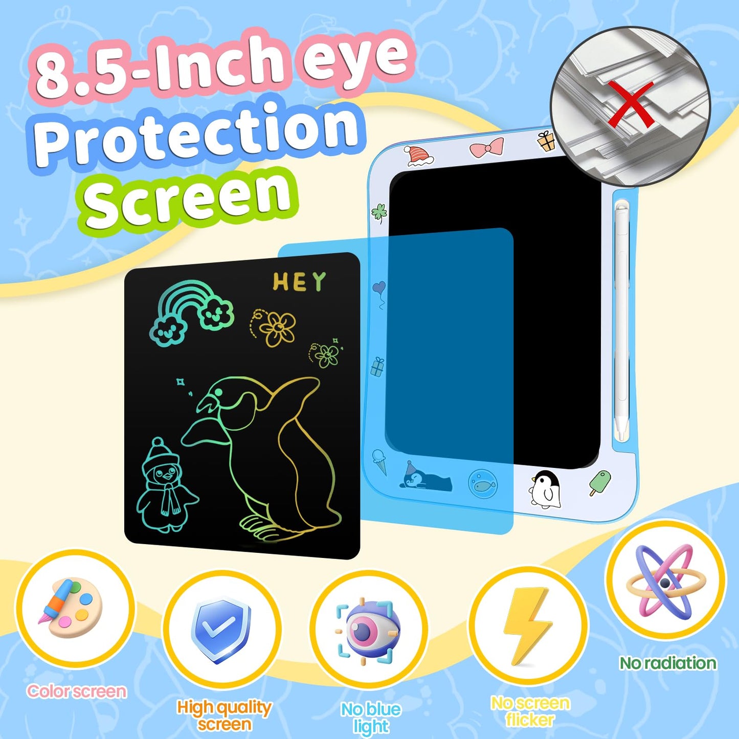 Genialba Penguin LCD Writing Tablet for Kids | Colorful Drawing Board (3-7)