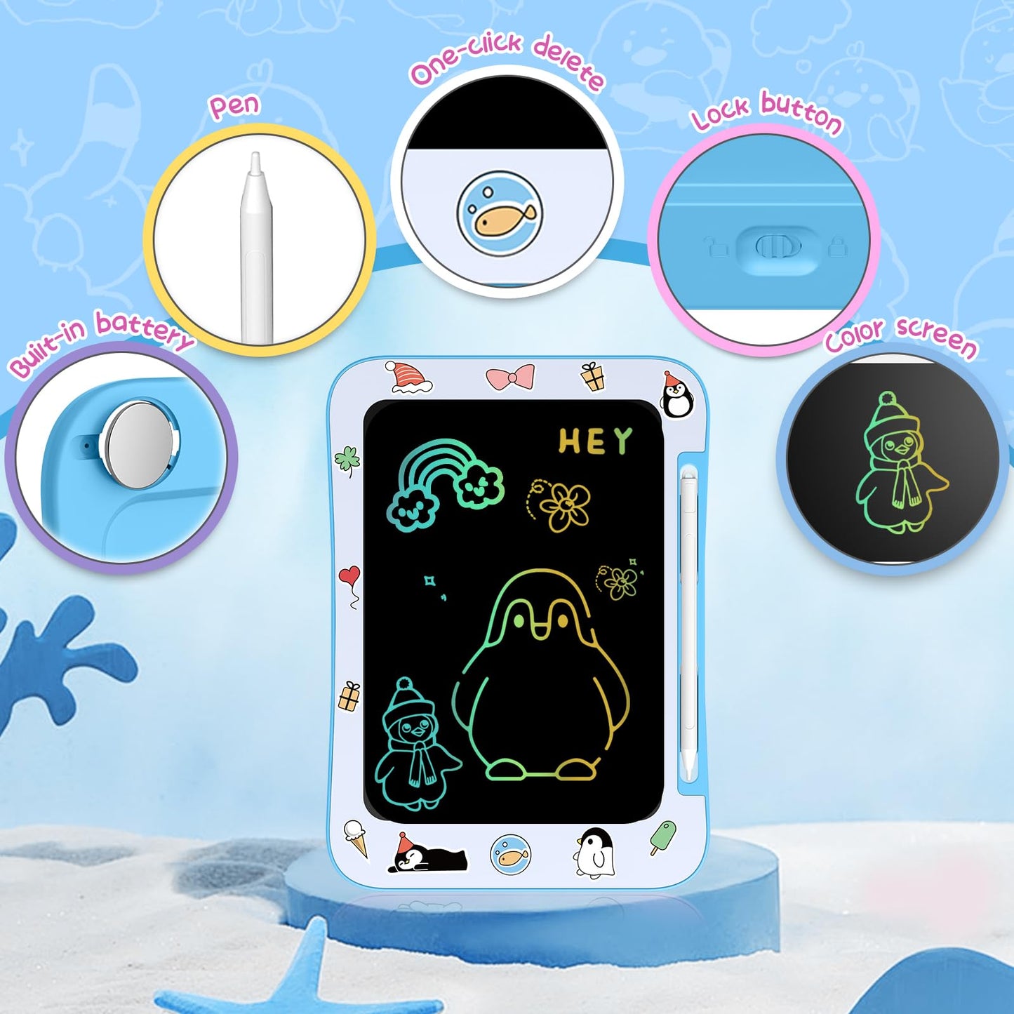 Genialba Penguin LCD Writing Tablet for Kids | Colorful Drawing Board (3-7)