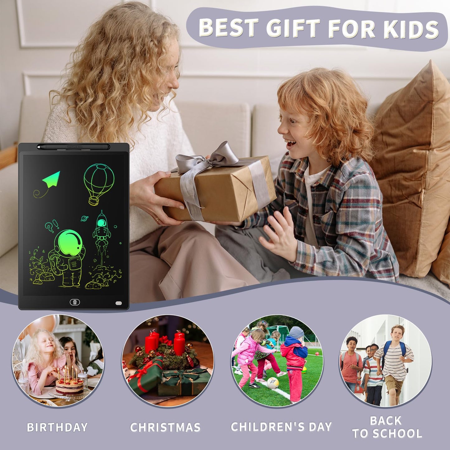 Genialba 2-Pack 8.5-Inch LCD Writing Tablet for Kids – Colorful Doodle Board