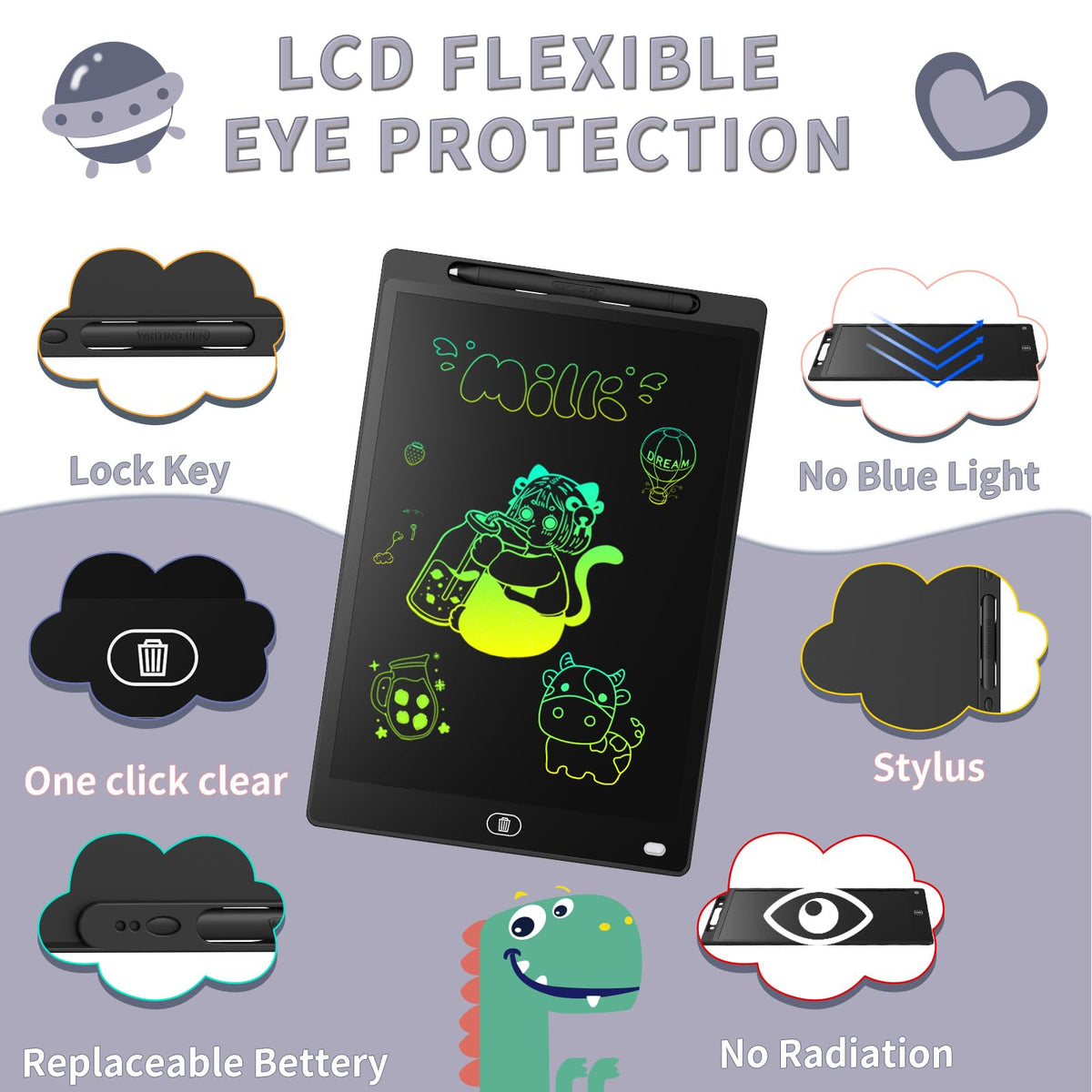 Genialba LCD Writing Tablet 12-Inch – 2-Pack Colorful Doodle Board for Kids Aged 3-8