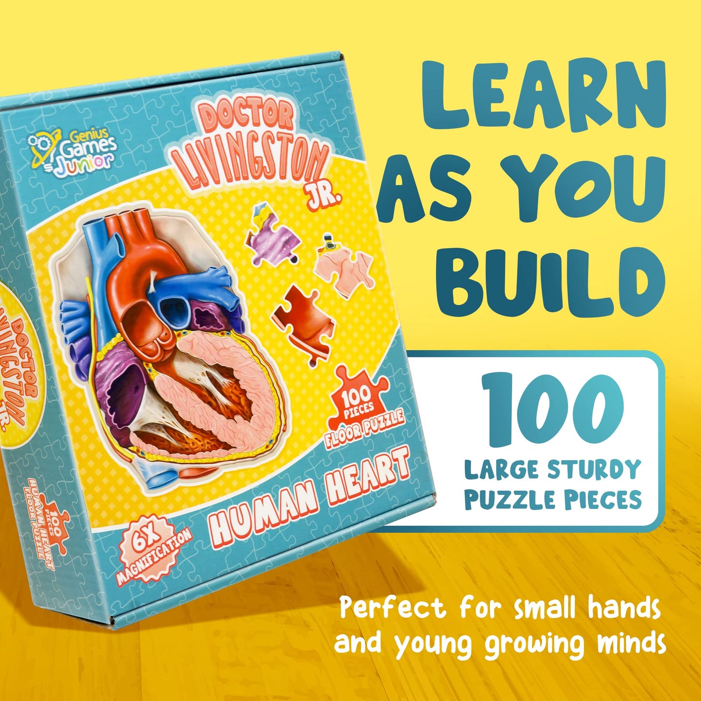 Genius Games Human Heart Anatomy Floor Puzzle — 100-Piece Jigsaw for Kids & Teens | Dr Livingston Jr