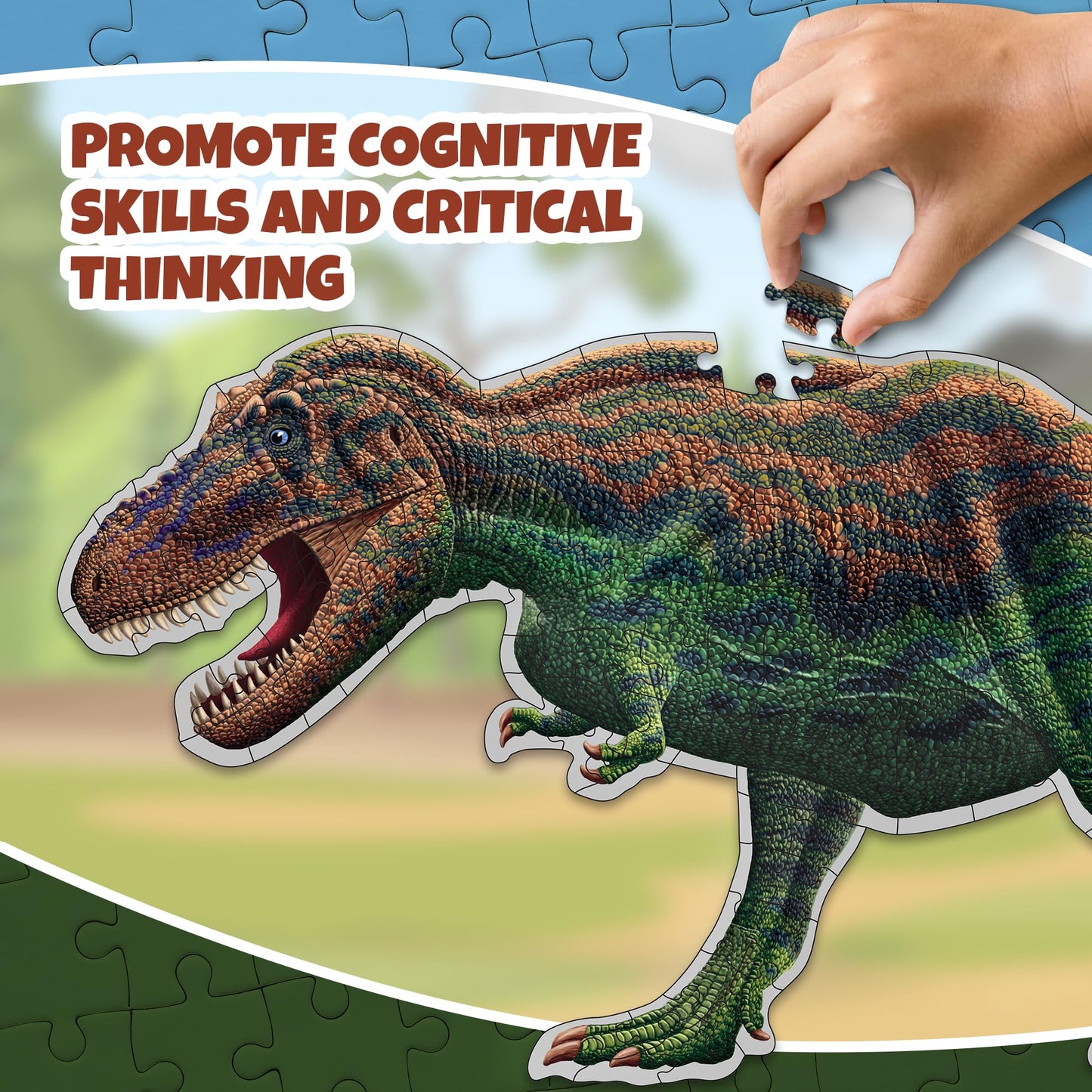 Genius Games Tyrannosaurus Rex 100-Piece Double-Sided Floor Puzzle — 4ft, Glow-in-the-Dark Skeleton
