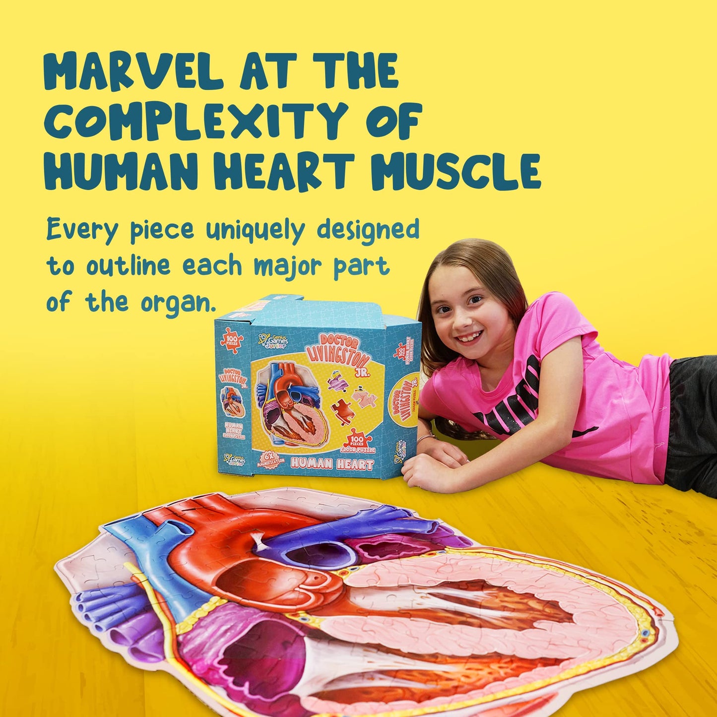 Genius Games Human Heart Anatomy Floor Puzzle — 100-Piece Jigsaw for Kids & Teens | Dr Livingston Jr