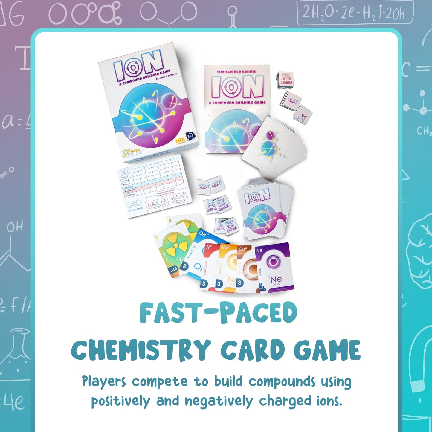 Genius Games Ion: A Compound Building Card Game (2nd Edition) – Chemistry Card Drafting for 2-7 Players