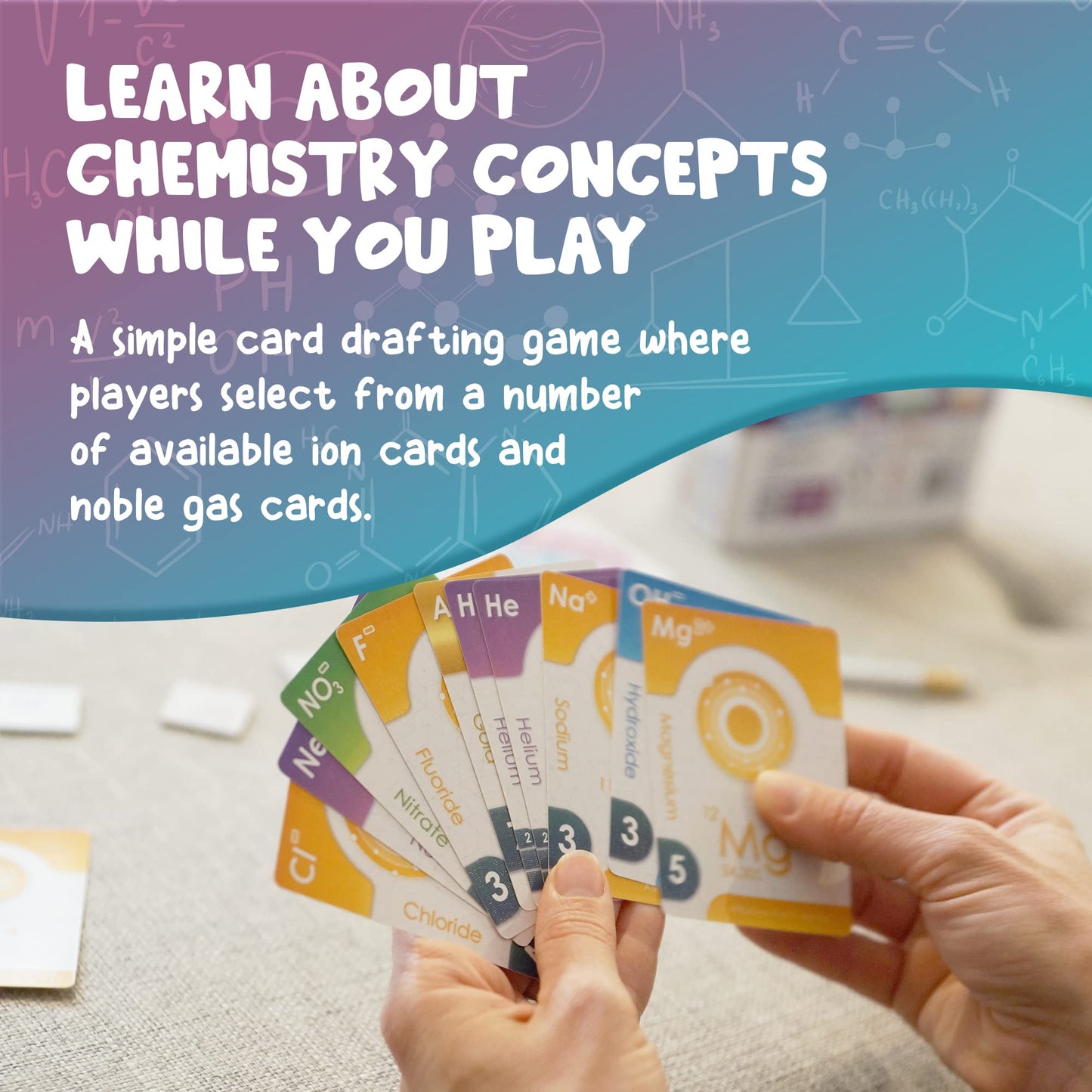 Genius Games Ion: A Compound Building Card Game (2nd Edition) – Chemistry Card Drafting for 2-7 Players
