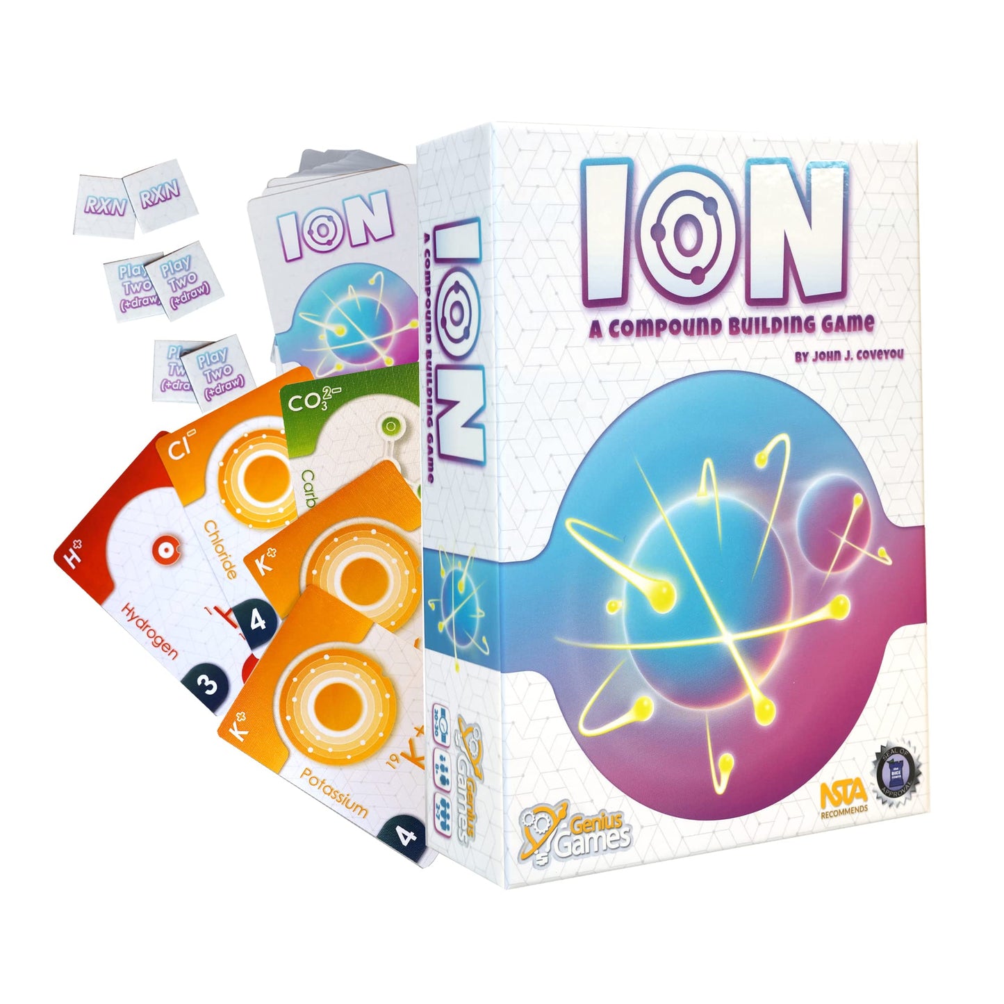 Genius Games Ion: A Compound Building Card Game (2nd Edition) – Chemistry Card Drafting for 2-7 Players