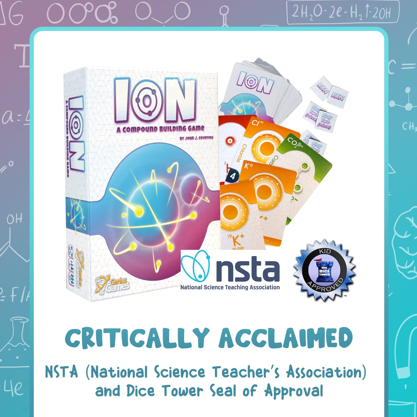 Genius Games Ion: A Compound Building Card Game (2nd Edition) – Chemistry Card Drafting for 2-7 Players