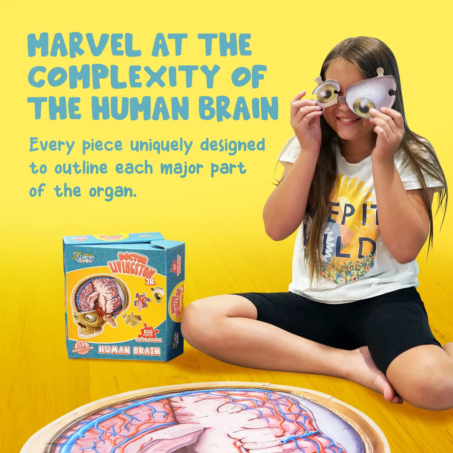 Genius Games Human Brain Floor Puzzle | Doctor Livingston Jr Anatomy Model – 100-Piece Brain Jigsaw for STEM Learning