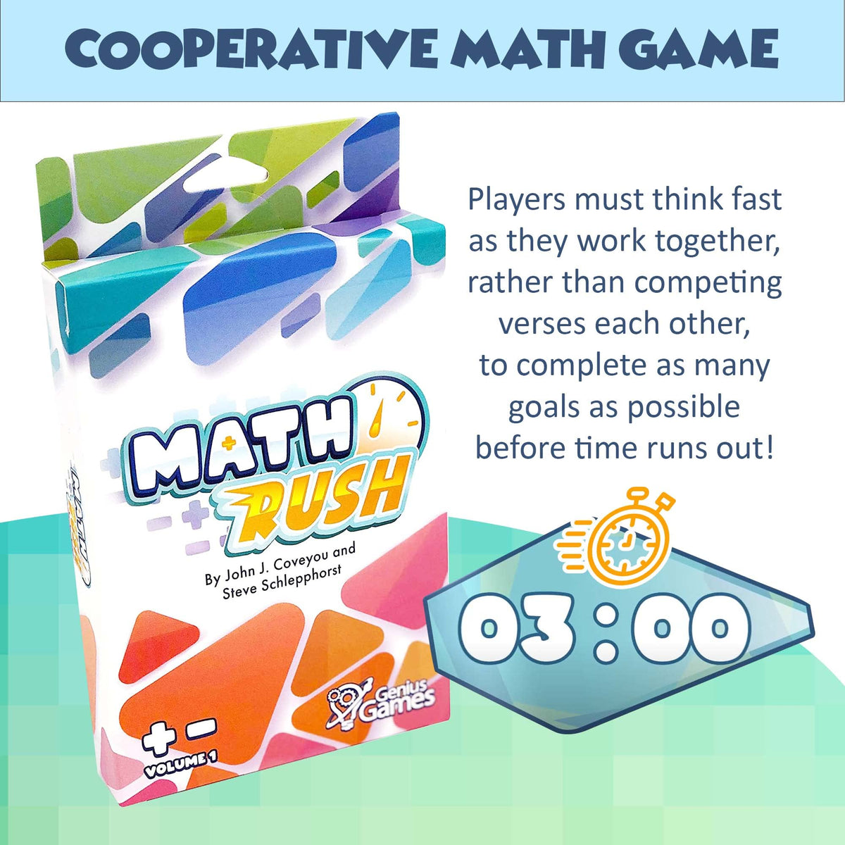 Genius Games: Math Rush Addition & Subtraction (Volume 1) – Cooperative Timed Math Card Game for Kids 8-12