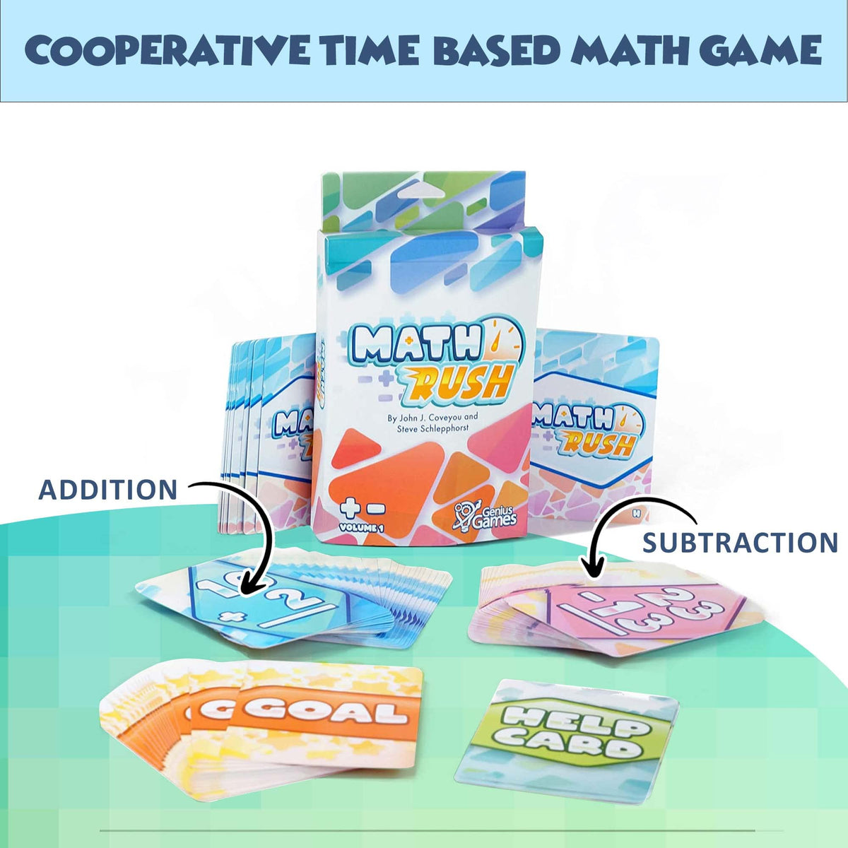 Genius Games: Math Rush Addition & Subtraction (Volume 1) – Cooperative Timed Math Card Game for Kids 8-12