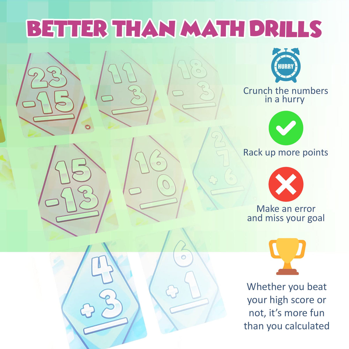 Genius Games: Math Rush Addition & Subtraction (Volume 1) – Cooperative Timed Math Card Game for Kids 8-12