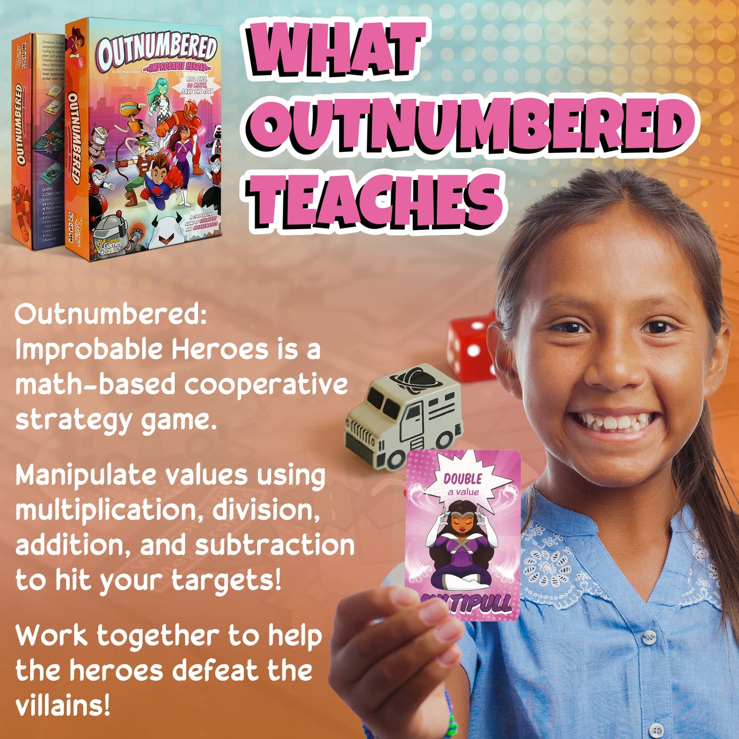 Outnumbered: Improbable Heroes Board Game | Mensa Award-Winning Math Strategy for Kids & Families | Genius Games