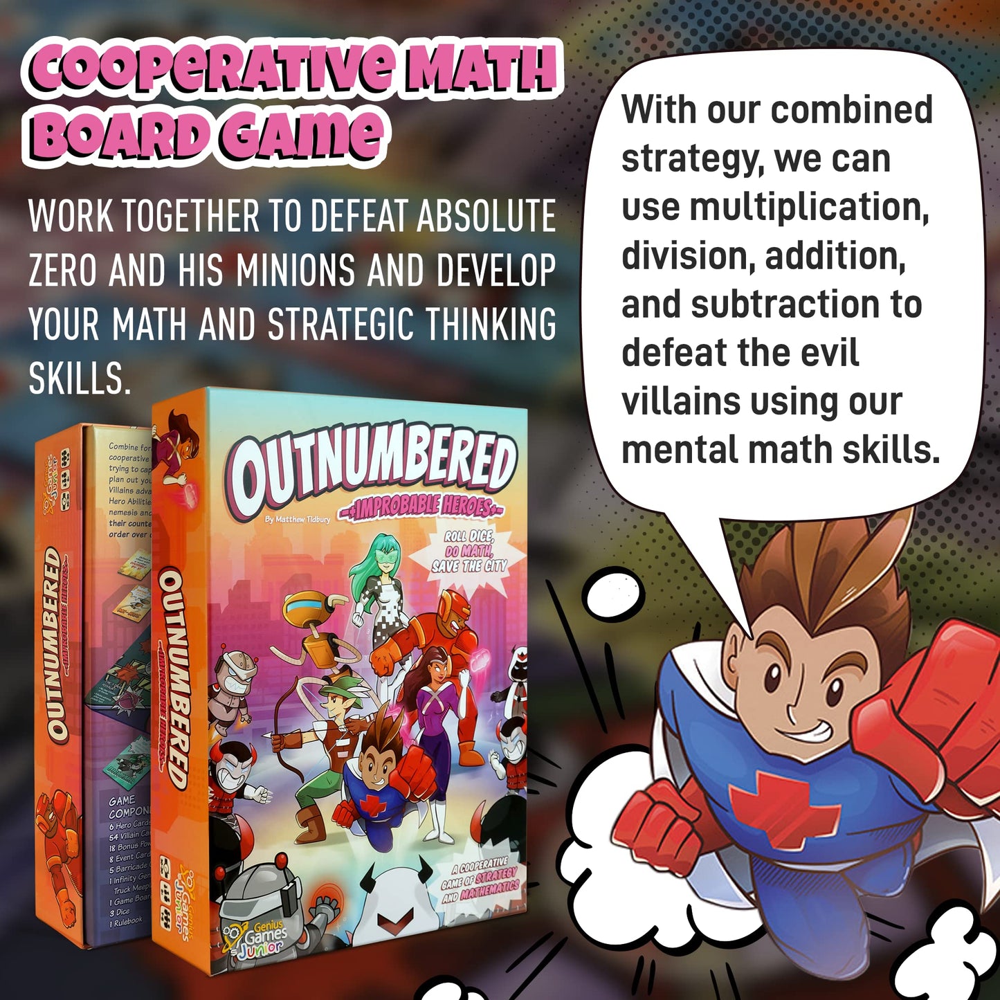 Outnumbered: Improbable Heroes Board Game | Mensa Award-Winning Math Strategy for Kids & Families | Genius Games