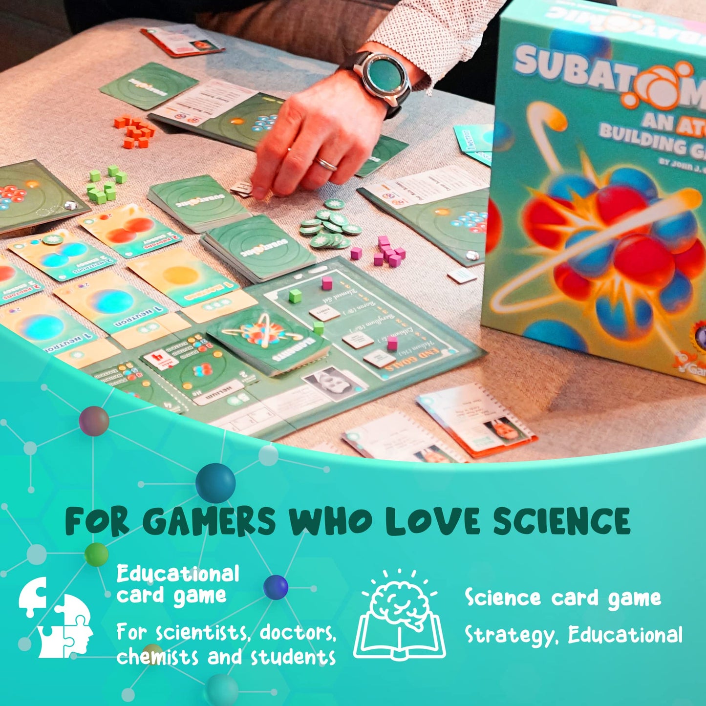 Genius Games | Subatomic: An Atom Building Game (2nd Edition) – Educational Chemistry Card Game