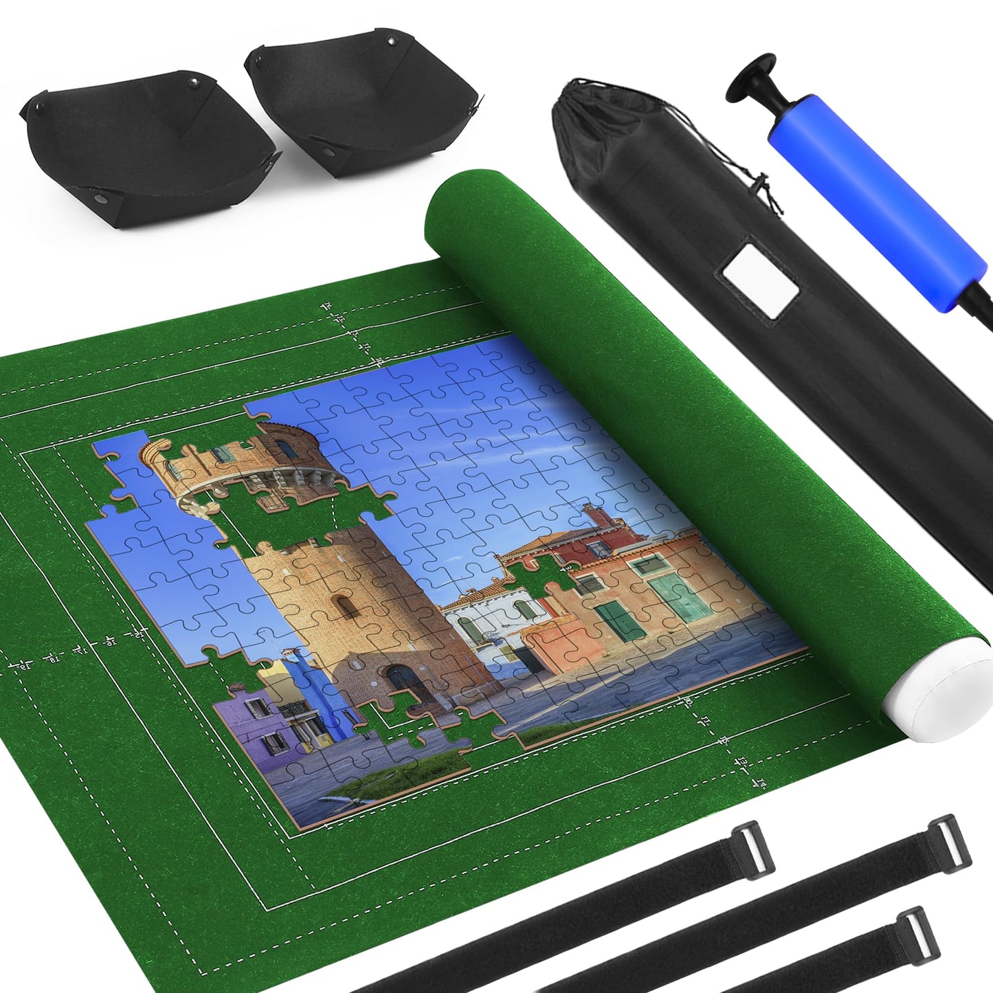 Genovega Puzzle Mat Roll Up – Fits 1000–2000 Piece Puzzles, Portable Non-Slip Board Saver + 2 Trays