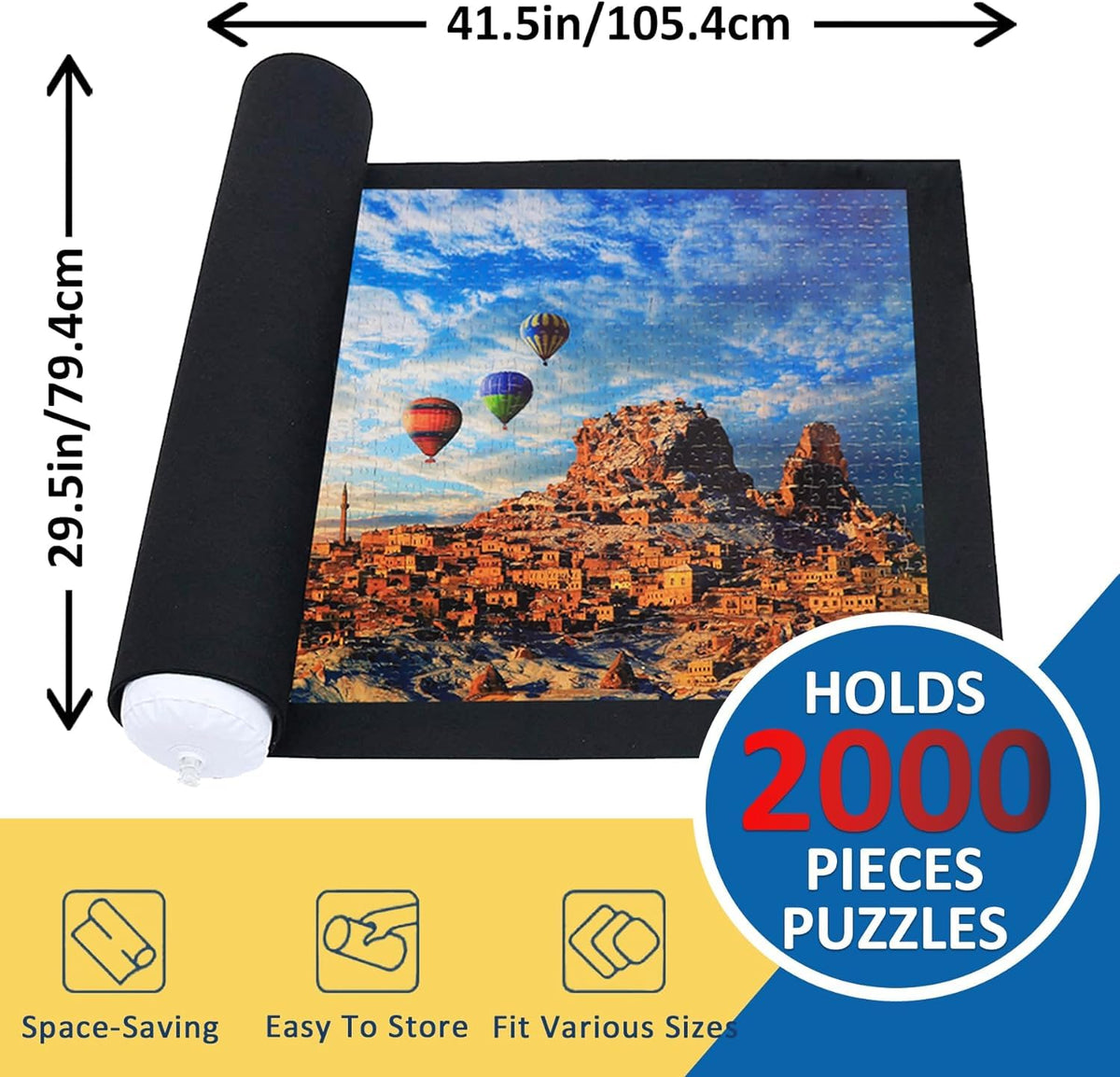 Genovega Puzzle Mat Roll Up – Fits 1000–2000 Piece Puzzles, Portable Non-Slip Board Saver + 2 Trays