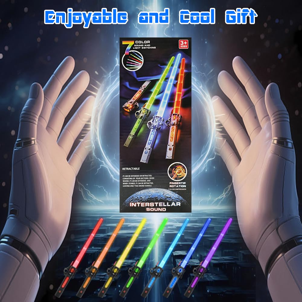Genqiang Light Up Sword – 7-Color Flashing Dueling Sabers with Retractable Blade | Kids Toy & Costume Prop