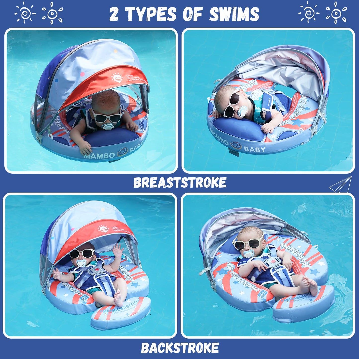 GENTEACO Mambo Baby Pool Float with Removable Canopy — 3-24 Months