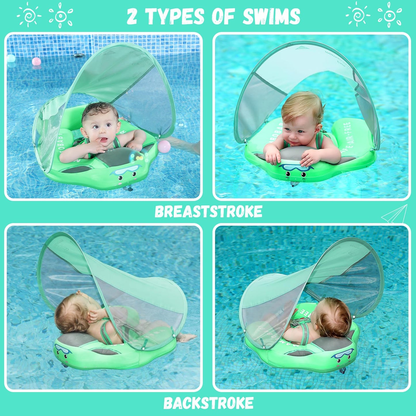 GENTEACO Mambobaby Baby Pool Float with Removable Canopy | Non-Inflatable Swim Trainer (3–24M)