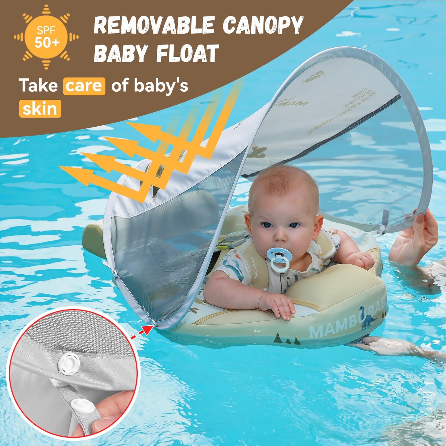 GENTEACO Mambobaby Baby Pool Float with Removable Canopy | 3-24 Months | Beige