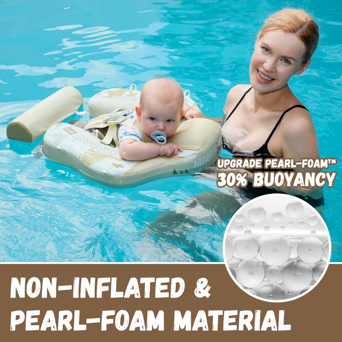 GENTEACO Mambobaby Baby Pool Float with Removable Canopy | 3-24 Months | Beige