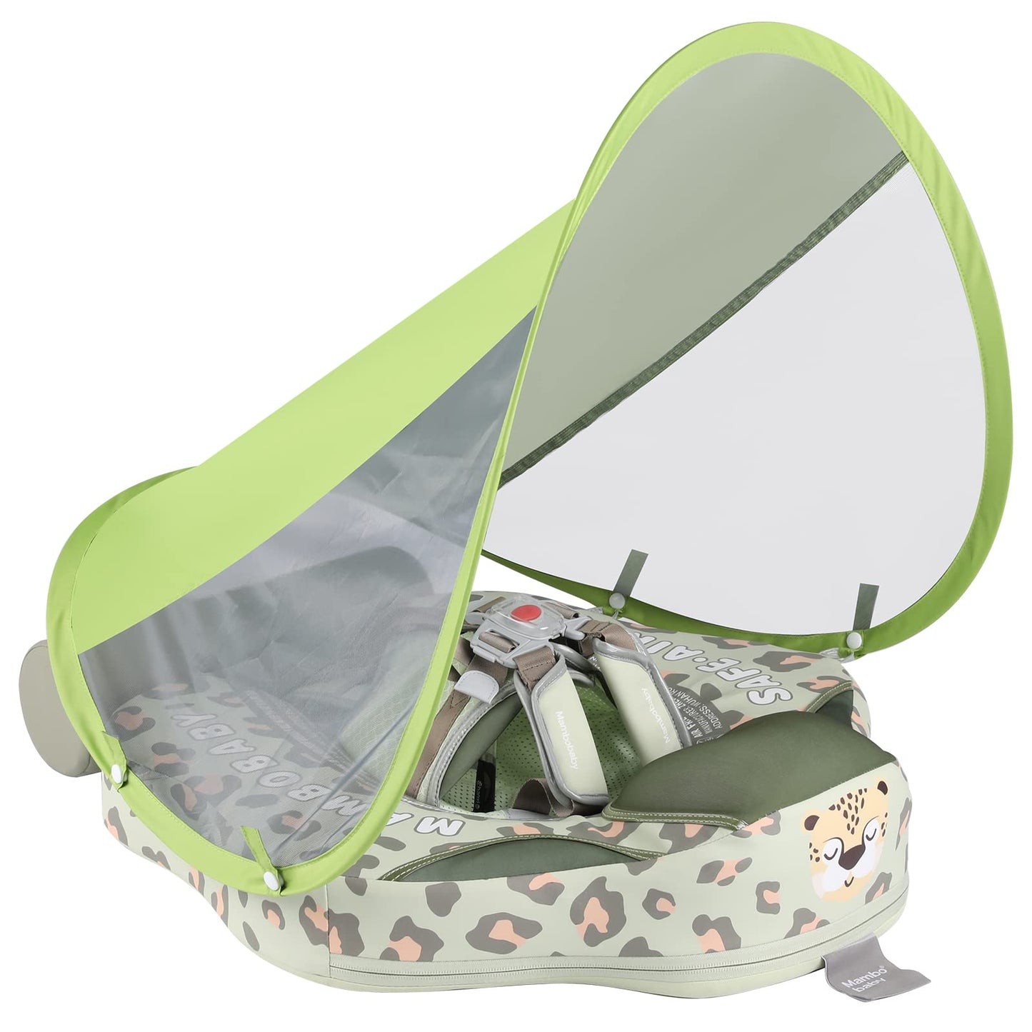 GENTEACO Mambobaby Baby Swim Float with Canopy - Non-Inflatable 3-24 Months Leopard Green