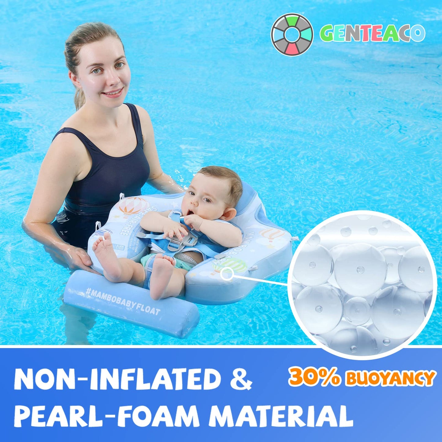 GENTEACO Mambobaby Baby Swim Float with Canopy – Non-Inflatable 3-24 Months