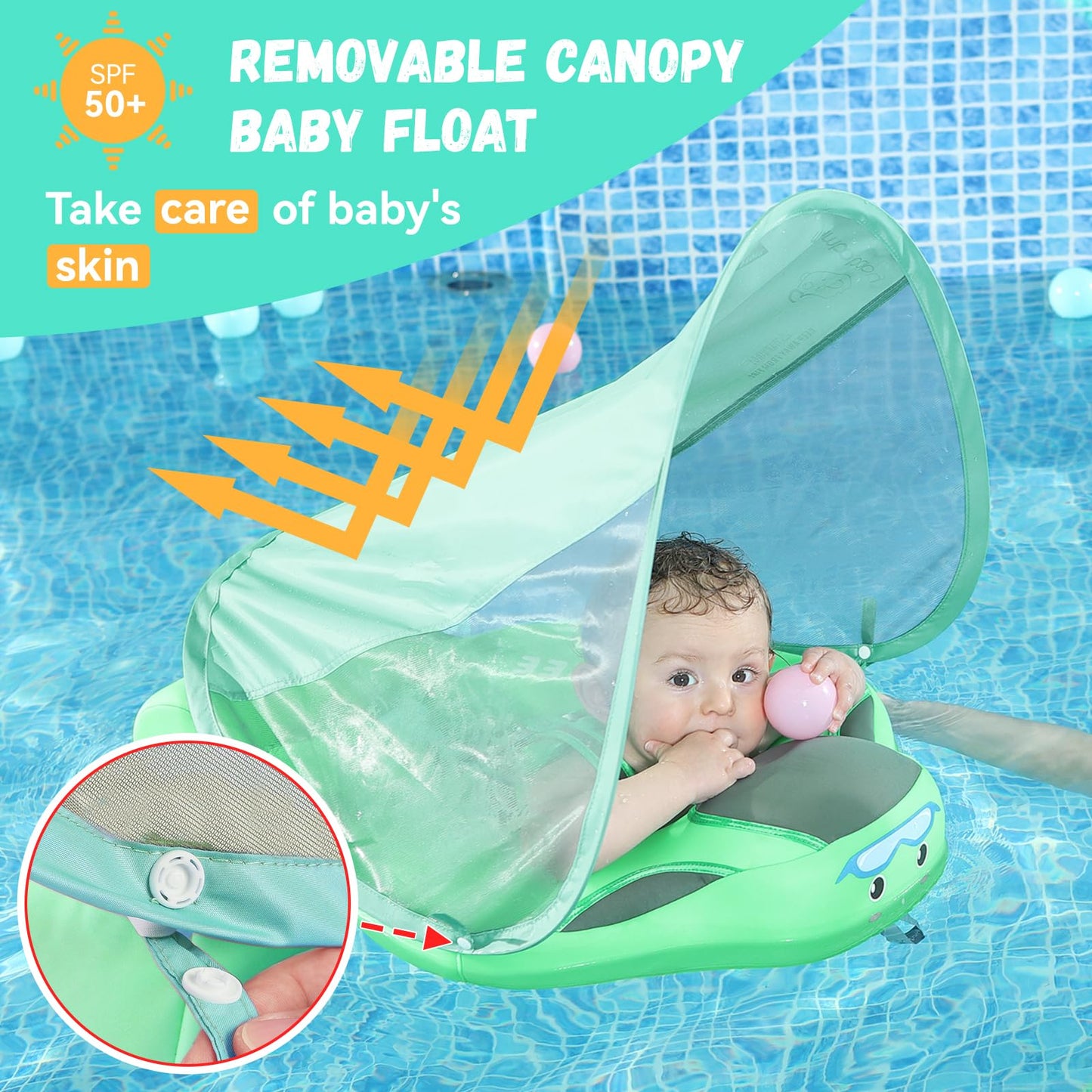 GENTEACO Mambobaby Baby Pool Float with Removable Canopy | Non-Inflatable Swim Trainer (3–24M)